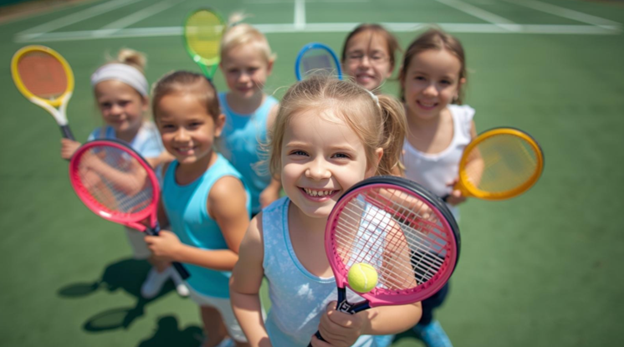 Girls playing tennis