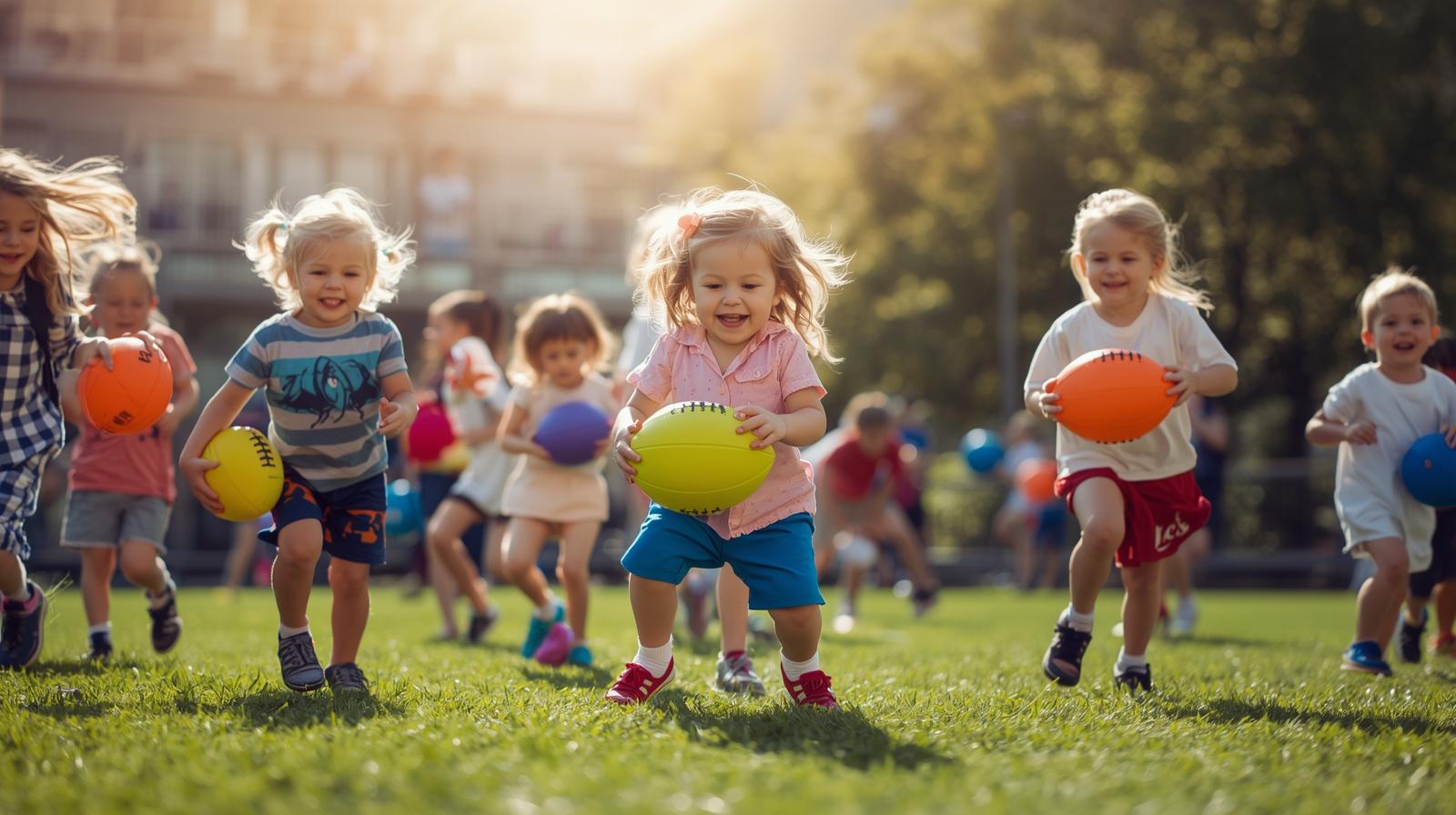 Boys running with a football